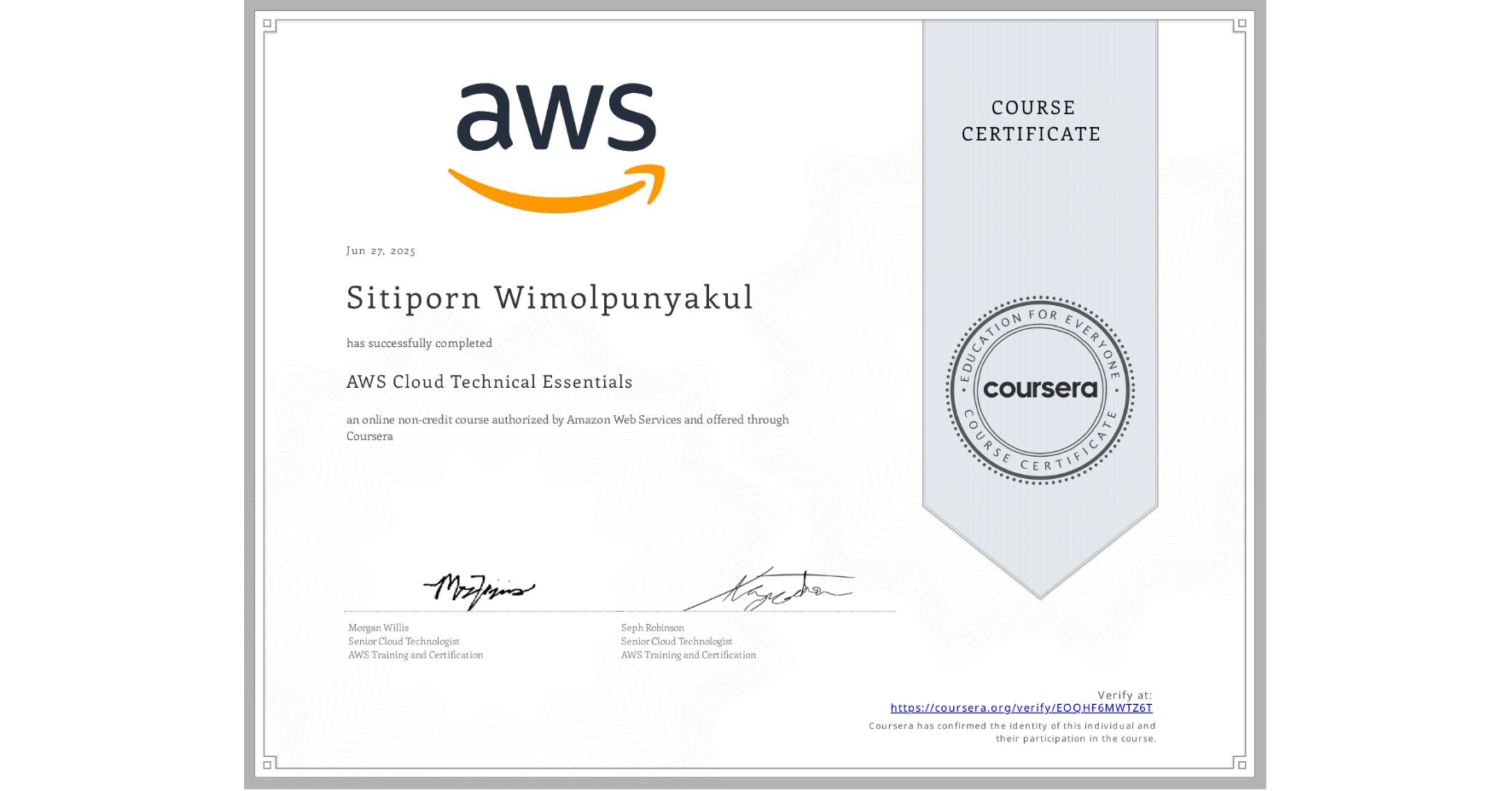 Certificate of completion